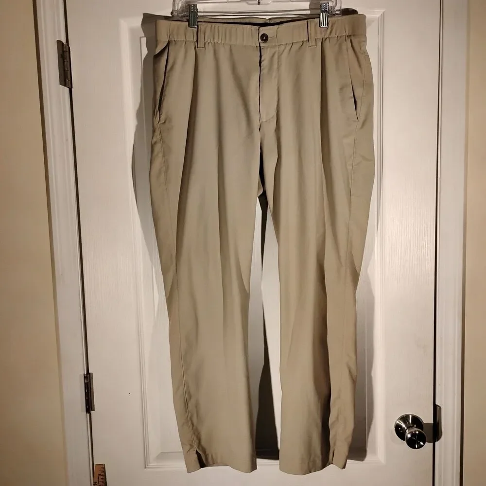 Under Armour pants mens 36x30 beige khaki flat front golf straight leg relaxed - Picture 8 of 10